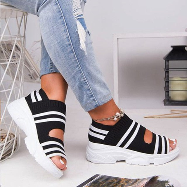 Women's Sandals Wedges Footwear Summer Platform Sandals Women Shoes Female Slip on Peep Toe Knitted Ladies Sneakers Casual 2021