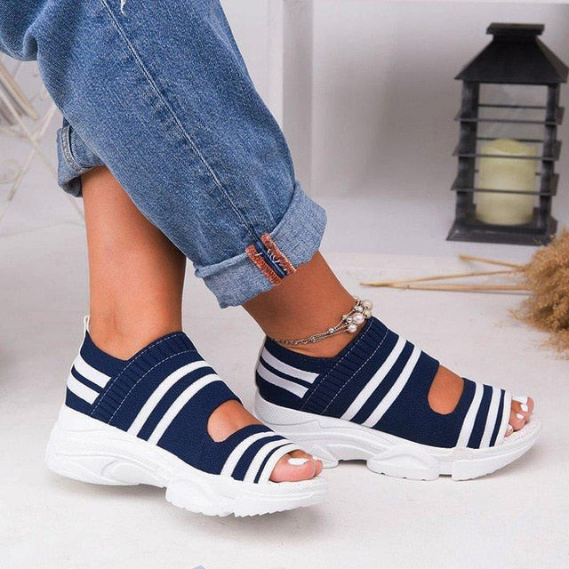 Women's Sandals Wedges Footwear Summer Platform Sandals Women Shoes Female Slip on Peep Toe Knitted Ladies Sneakers Casual 2021