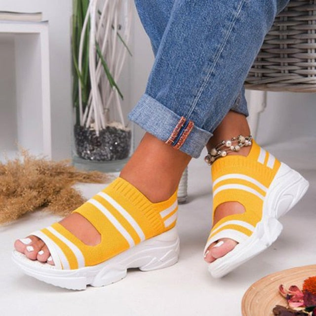 Women's Sandals Wedges Footwear Summer Platform Sandals Women Shoes Female Slip on Peep Toe Knitted Ladies Sneakers Casual 2021