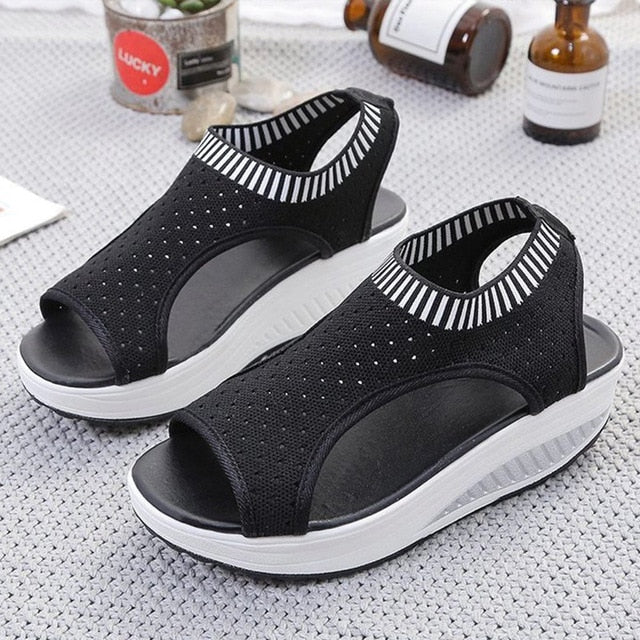 Women's Sandals Wedges Footwear Summer Platform Sandals Women Shoes Female Slip on Peep Toe Knitted Ladies Sneakers Casual 2021