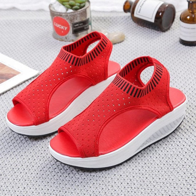 Women's Sandals Wedges Footwear Summer Platform Sandals Women Shoes Female Slip on Peep Toe Knitted Ladies Sneakers Casual 2021