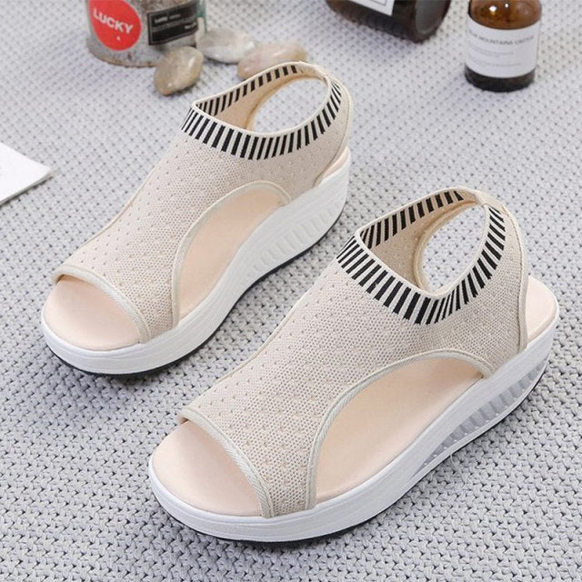 Women's Sandals Wedges Footwear Summer Platform Sandals Women Shoes Female Slip on Peep Toe Knitted Ladies Sneakers Casual 2021