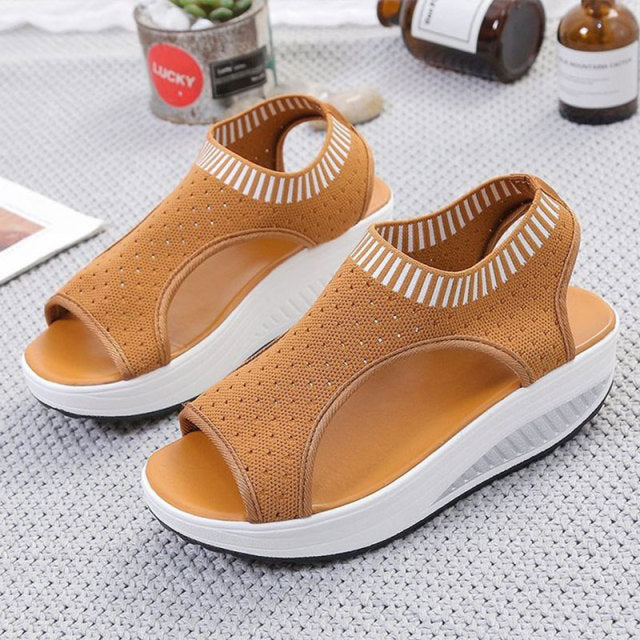 Women's Sandals Wedges Footwear Summer Platform Sandals Women Shoes Female Slip on Peep Toe Knitted Ladies Sneakers Casual 2021