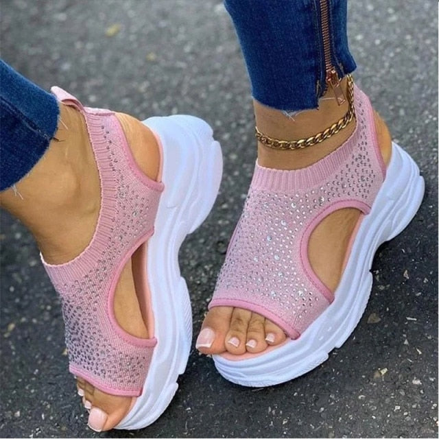 Women's Sandals Wedges Footwear Summer Platform Sandals Women Shoes Female Slip on Peep Toe Knitted Ladies Sneakers Casual 2021