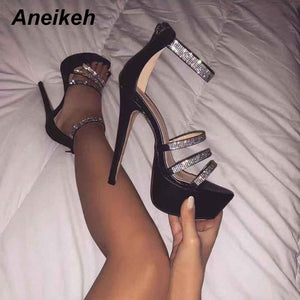 Aneikeh 2021 Serpentine High Heels Sandals Summer Sexy Ankle Strap Open Toe Party Dress 14.5CM Platform Gladiator Women Shoes 42