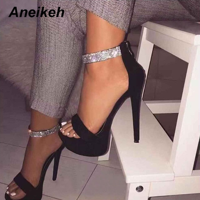 Aneikeh 2021 Serpentine High Heels Sandals Summer Sexy Ankle Strap Open Toe Party Dress 14.5CM Platform Gladiator Women Shoes 42