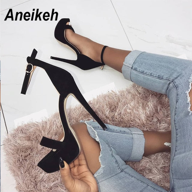 Aneikeh 2021 Serpentine High Heels Sandals Summer Sexy Ankle Strap Open Toe Party Dress 14.5CM Platform Gladiator Women Shoes 42