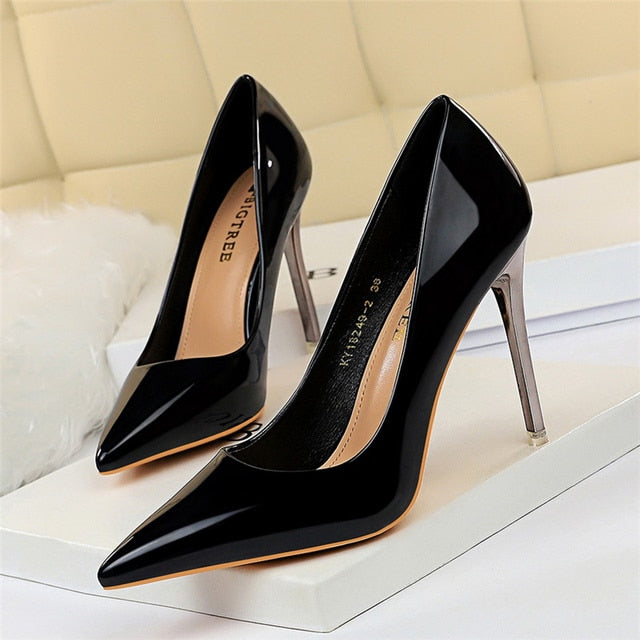 Sexy Pumps Women Shoes High Heels 10.5cm Blue Green Patent Leather Stiletto Ladies Fetish Wedding Bridal Shoes Plus Size 42 43