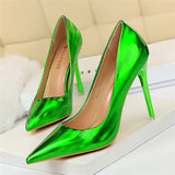 Sexy Pumps Women Shoes High Heels 10.5cm Blue Green Patent Leather Stiletto Ladies Fetish Wedding Bridal Shoes Plus Size 42 43