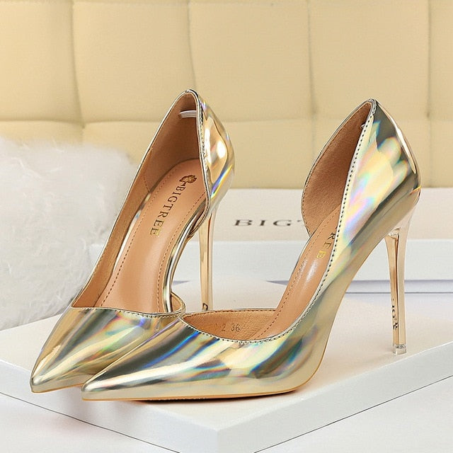 Sexy Pumps Women Shoes High Heels 10.5cm Blue Green Patent Leather Stiletto Ladies Fetish Wedding Bridal Shoes Plus Size 42 43