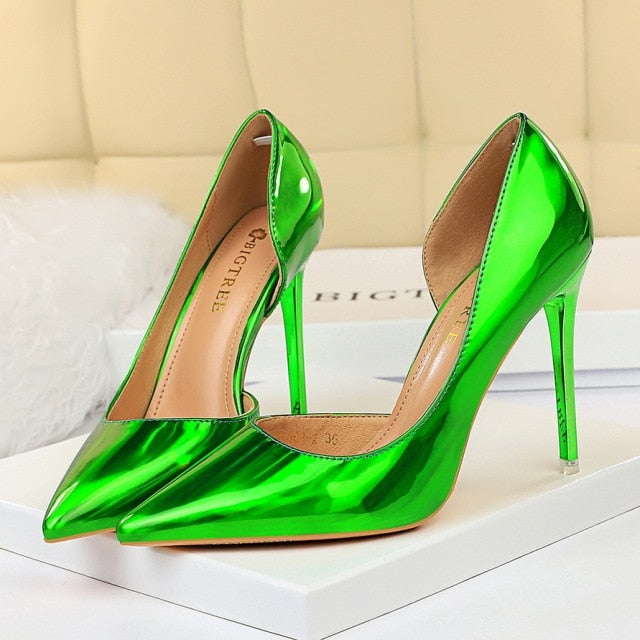 Sexy Pumps Women Shoes High Heels 10.5cm Blue Green Patent Leather Stiletto Ladies Fetish Wedding Bridal Shoes Plus Size 42 43