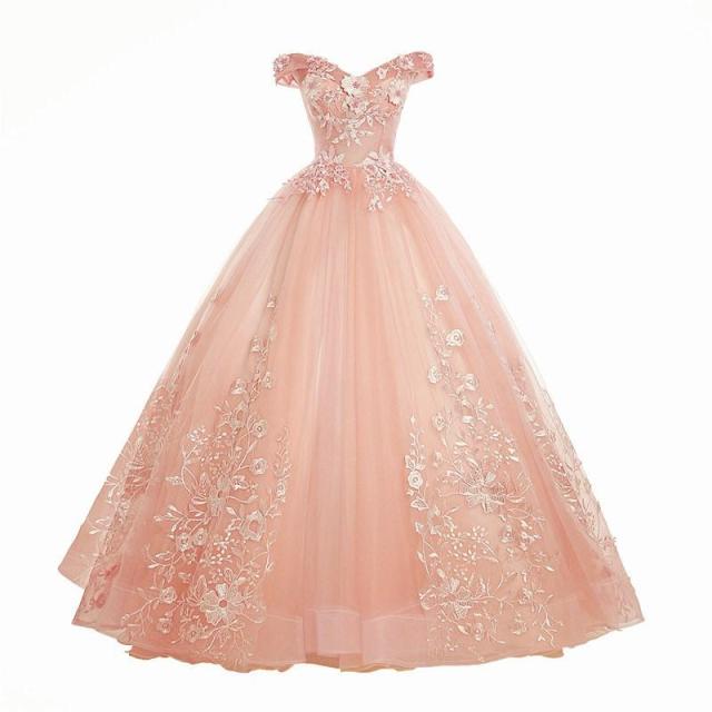 Quinceanera Dresses 2021 New Elegant Boat Neck Luxury Lace Embroidery Vestidos De 15 Anos Party Prom Vintage Quinceanera Gown F