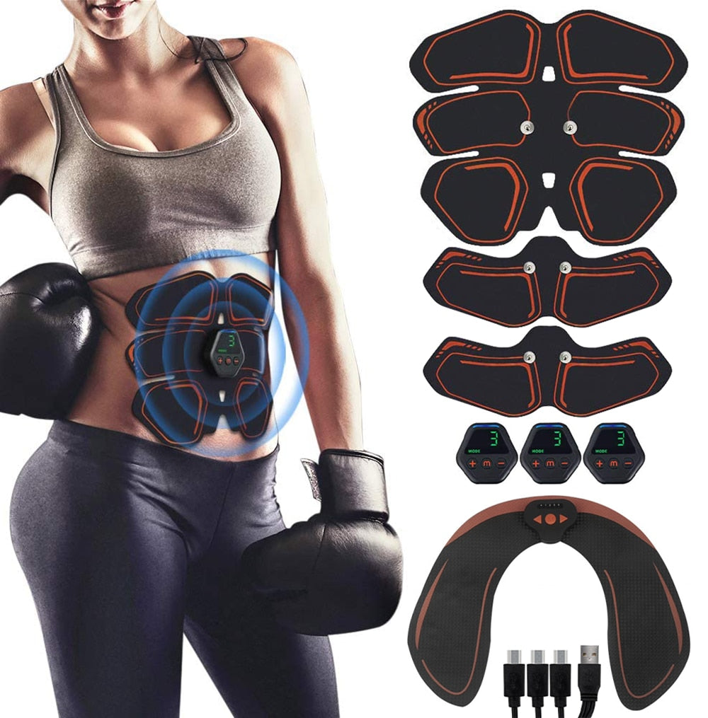 Muscle Stimulator EMS Abdominal Hip Trainer Toner USB Abs Fitness Training Gear Machine Home Gym Weight Loss Body Slimming