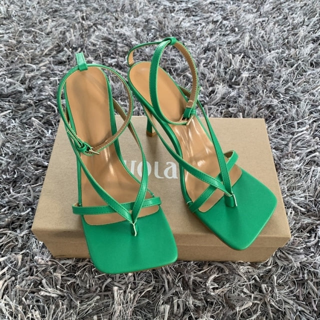 2021 Ankle Strap Women Sandals Summer Fashion Brand Thin High Heels Gladiator Sandal Shoes Narrow Band Party Dress Pump Shoes