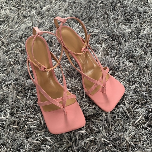 2021 Ankle Strap Women Sandals Summer Fashion Brand Thin High Heels Gladiator Sandal Shoes Narrow Band Party Dress Pump Shoes