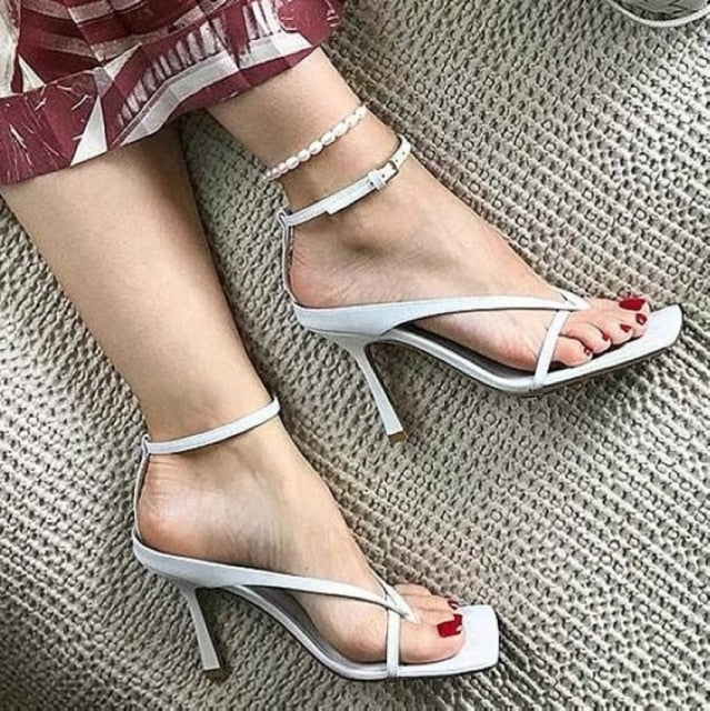 2021 Ankle Strap Women Sandals Summer Fashion Brand Thin High Heels Gladiator Sandal Shoes Narrow Band Party Dress Pump Shoes