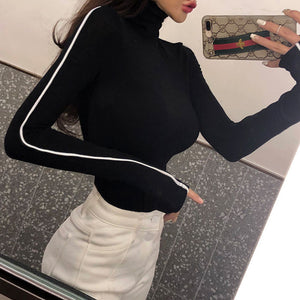 Woman TShirts Spring and Autumn Turtleneck Long Sleeve T-shirt Women's Tight Pile Collar Crop Top Mujer Camisetas