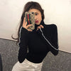 Woman TShirts Spring and Autumn Turtleneck Long Sleeve T-shirt Women's Tight Pile Collar Crop Top Mujer Camisetas