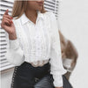 Women Lace Casual Office Top Long Sleeve  Mesh Design -white