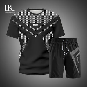 Summer Tracksuit for Men Shorts Sets 2021 New Gym Tshirt and Shorts Suit Sets Casual Clothing Men Sports Wear Mens Sweat Suits