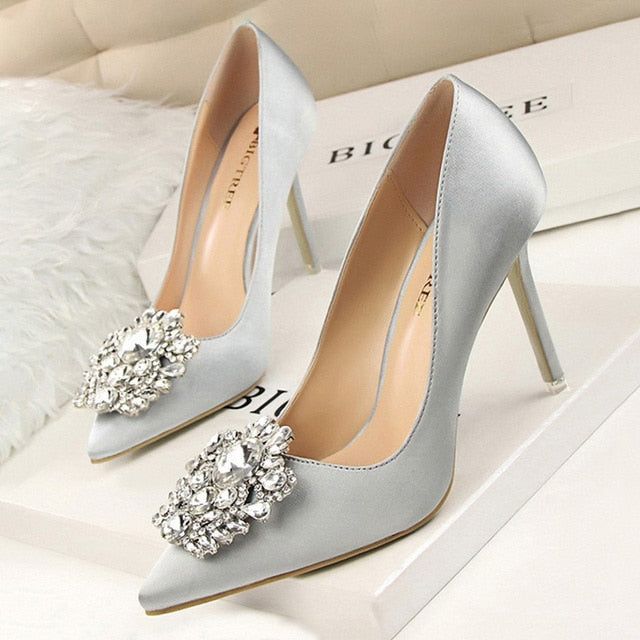 BIGTREE Shoes Rhinestone Women Pumps Stiletto Women Shoes Sexy High Heels Wedding Shoes Luxurious Women Heels Party Shoes Female