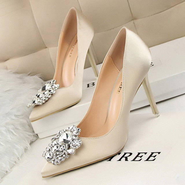 BIGTREE Shoes Rhinestone Women Pumps Stiletto Women Shoes Sexy High Heels Wedding Shoes Luxurious Women Heels Party Shoes Female