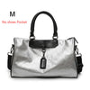 Silver Sports Bag Lady Luggage Bag in Travel Bags with Tag Duffel Gym Bag Leather Women Yoga Fitness sac de sport Big XA806WD