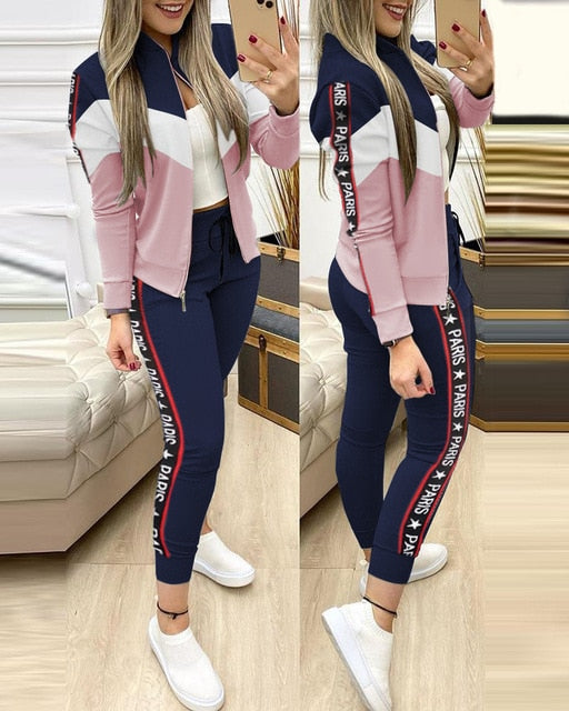 2021 Women Two Piece Set Outfits Autumn Women's Tracksuit Zipper Top And Pants Casual Sport Suit Winter 2 Piece Woman Set