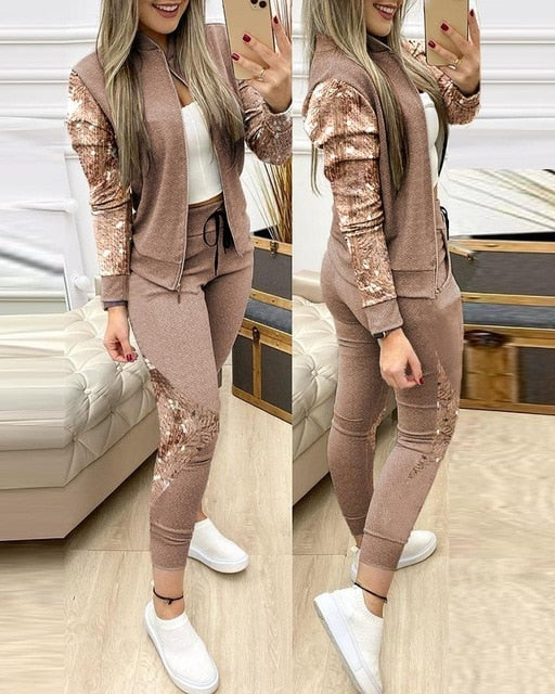 2021 Women Two Piece Set Outfits Autumn Women's Tracksuit Zipper Top And Pants Casual Sport Suit Winter 2 Piece Woman Set