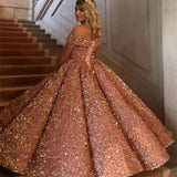 Luxury Ball Gown Sequin Evening Dresses 2021 Women Formal Party Night Off The Shoulder Robe De Soiree Elegant Long Prom Gowns