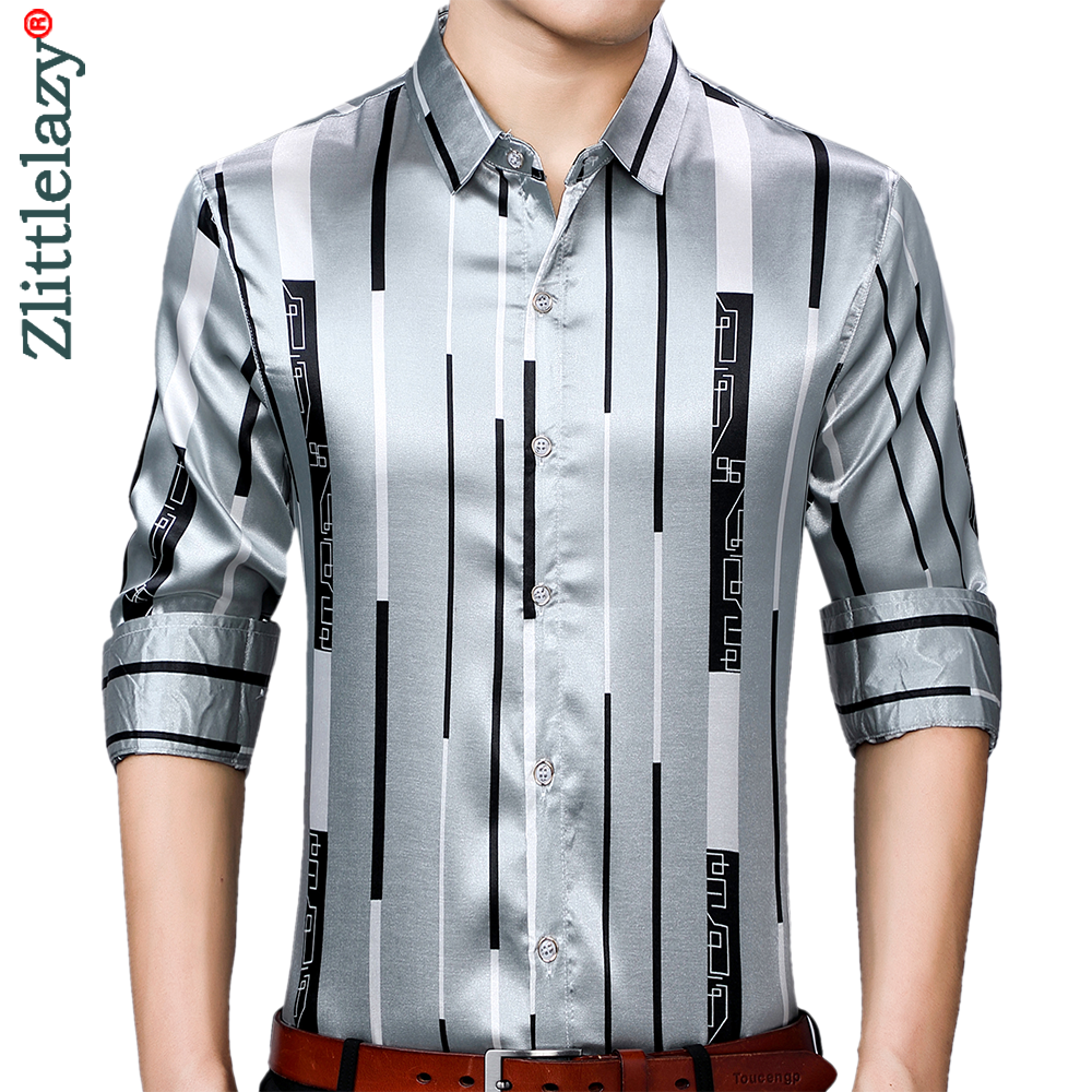 2021 Brand New Long Sleeve Men Social Shirt Streetwear Casual Striped Shirts Dress Mens Slim Regular Fit Clothes Fashions 90307