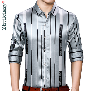 2021 Brand New Long Sleeve Men Social Shirt Streetwear Casual Striped Shirts Dress Mens Slim Regular Fit Clothes Fashions 90307