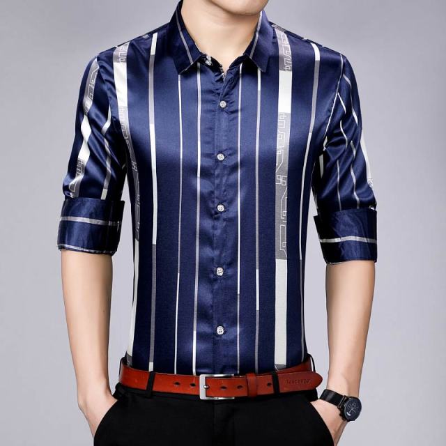 2021 Brand New Long Sleeve Men Social Shirt Streetwear Casual Striped Shirts Dress Mens Slim Regular Fit Clothes Fashions 90307