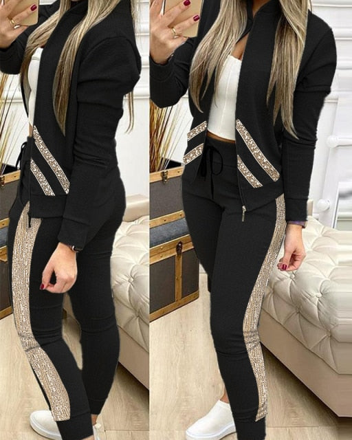 Spring Autumn 2 Two Piece Set Women Outfits Activewear Zipper Top Leggings Women Matching Set Tracksuit Female Outfits for Women