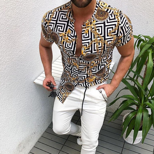 Hot Sale 2021 Summer New European American Men's Clothing Casual Fashion Printed Shirt Cardigan Short Sleeve Shirt Men