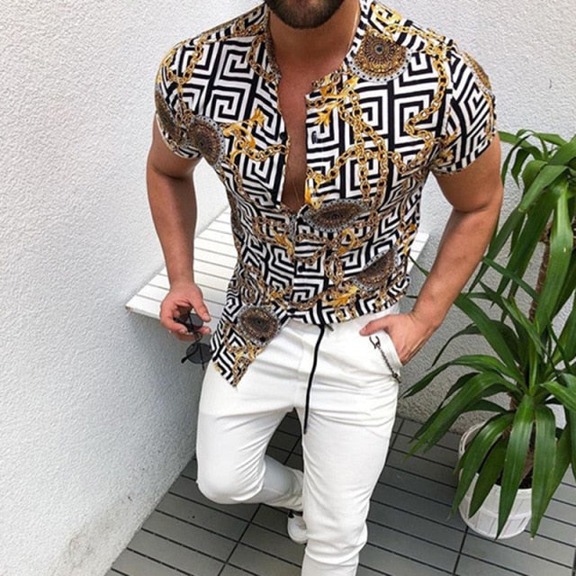 Hot Sale 2021 Summer New European American Men's Clothing Casual Fashion Printed Shirt Cardigan Short Sleeve Shirt Men