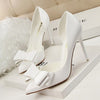 2021 Fashion Delicate Sweet Bowknot High Heel Shoes Side Hollow Pointed Women Pumps Pointed Toe 10.5CM thin Dress Shoes
