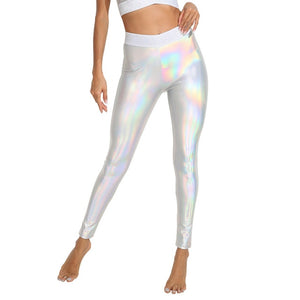 Metallic Silver 2 Two Piece Set  beach Leggings Fitness Tights Sports Shorts top Track suits