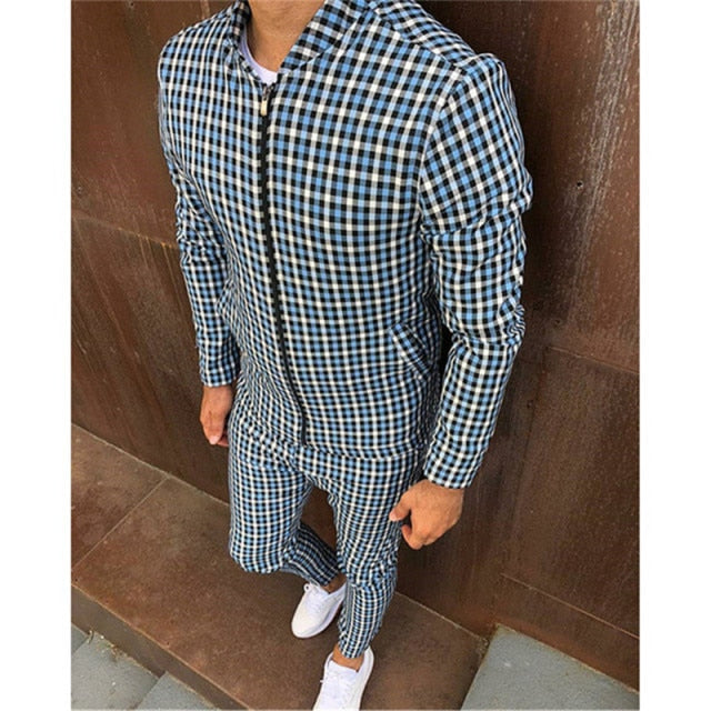 New 3D Colorful Plaid Men Sport Zipper suit Autumn Tracksuit Set Male Sweatshirt Running Jackets Men Tracksuit Sets gym Mens set