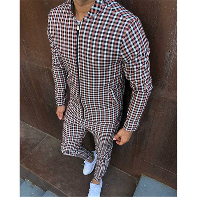 New 3D Colorful Plaid Men Sport Zipper suit Autumn Tracksuit Set Male Sweatshirt Running Jackets Men Tracksuit Sets gym Mens set