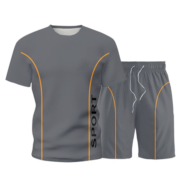 Men Sportswear Sport Suits Quick Dry Clothes T shirt + Short Training Gym Fitness Sports Joggers Tracksuits Running Set XS-5XL