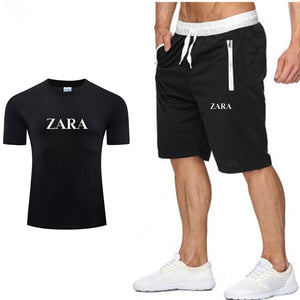 New high quality leisure beach style   printing summer wear men's short sleeve suit T-shirt + shorts