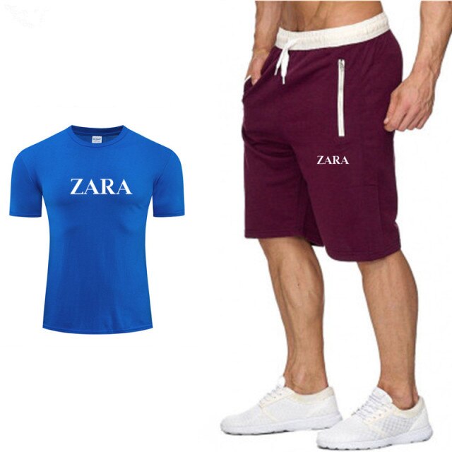 New high quality leisure beach style   printing summer wear men's short sleeve suit T-shirt + shorts