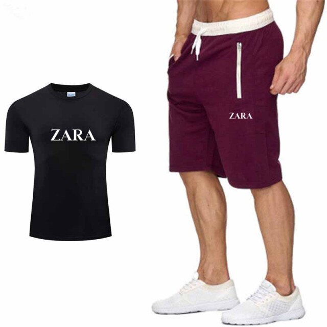 New high quality leisure beach style   printing summer wear men's short sleeve suit T-shirt + shorts