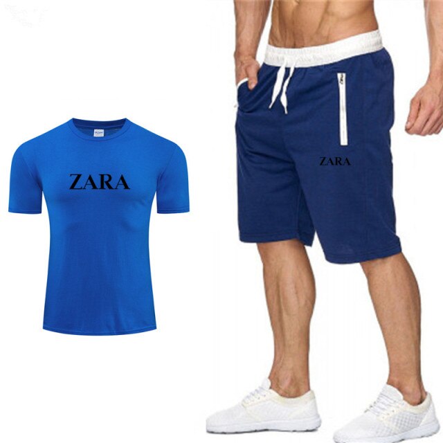 New high quality leisure beach style   printing summer wear men's short sleeve suit T-shirt + shorts