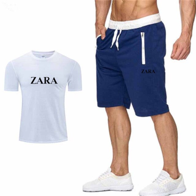 New high quality leisure beach style   printing summer wear men's short sleeve suit T-shirt + shorts