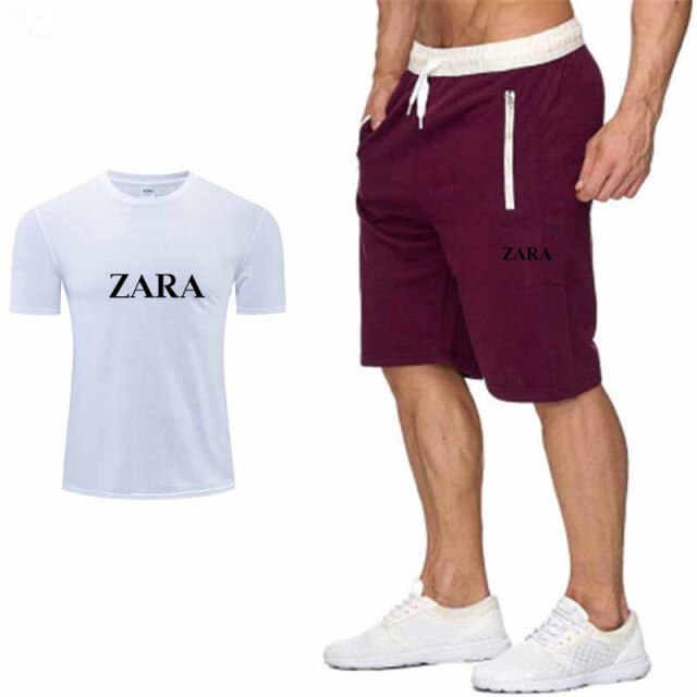 New high quality leisure beach style   printing summer wear men's short sleeve suit T-shirt + shorts