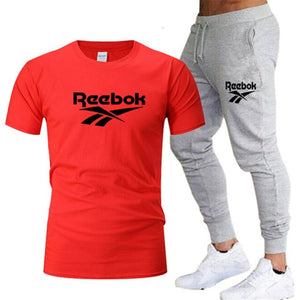 Summer new brand men's O-neck T-shirt + lace-up trousers two-piece fashion casual sportswear men's jogging fitness clothing