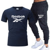 Summer new brand men's O-neck T-shirt + lace-up trousers two-piece fashion casual sportswear men's jogging fitness clothing