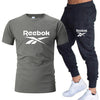 Summer new brand men's O-neck T-shirt + lace-up trousers two-piece fashion casual sportswear men's jogging fitness clothing